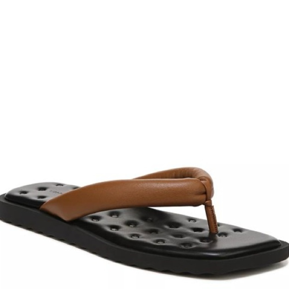 VINCE SERENE PUFFY THONG SANDAL CARAMEL BROWN WITH BLACK SIZE 9.5 NWOT - Picture 2 of 11